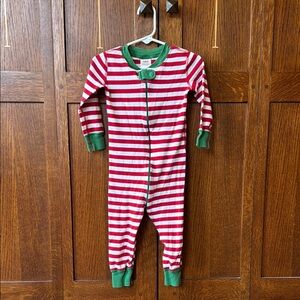 Hanna Andersson Red-Green Striped One Piece Footless Zipper Pajamas 80/18-24 mo